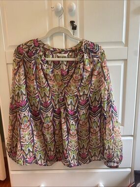 Woven Printed Long-Sleeve Blouse in Multi Pink